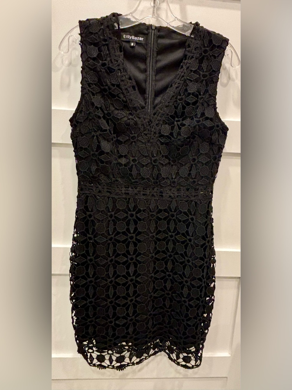 EllyBazar Black Crochet Midi Dress with V-Neck - Picture 1 of 7